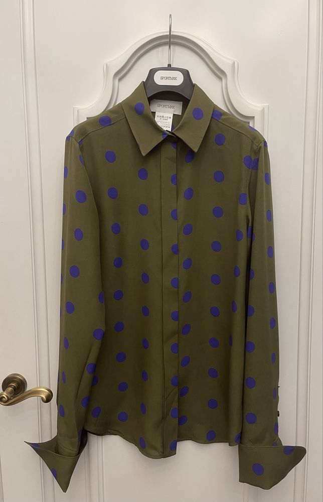 MAX MARA piękna bluzka koszulowa w grochy, 100% jedwab