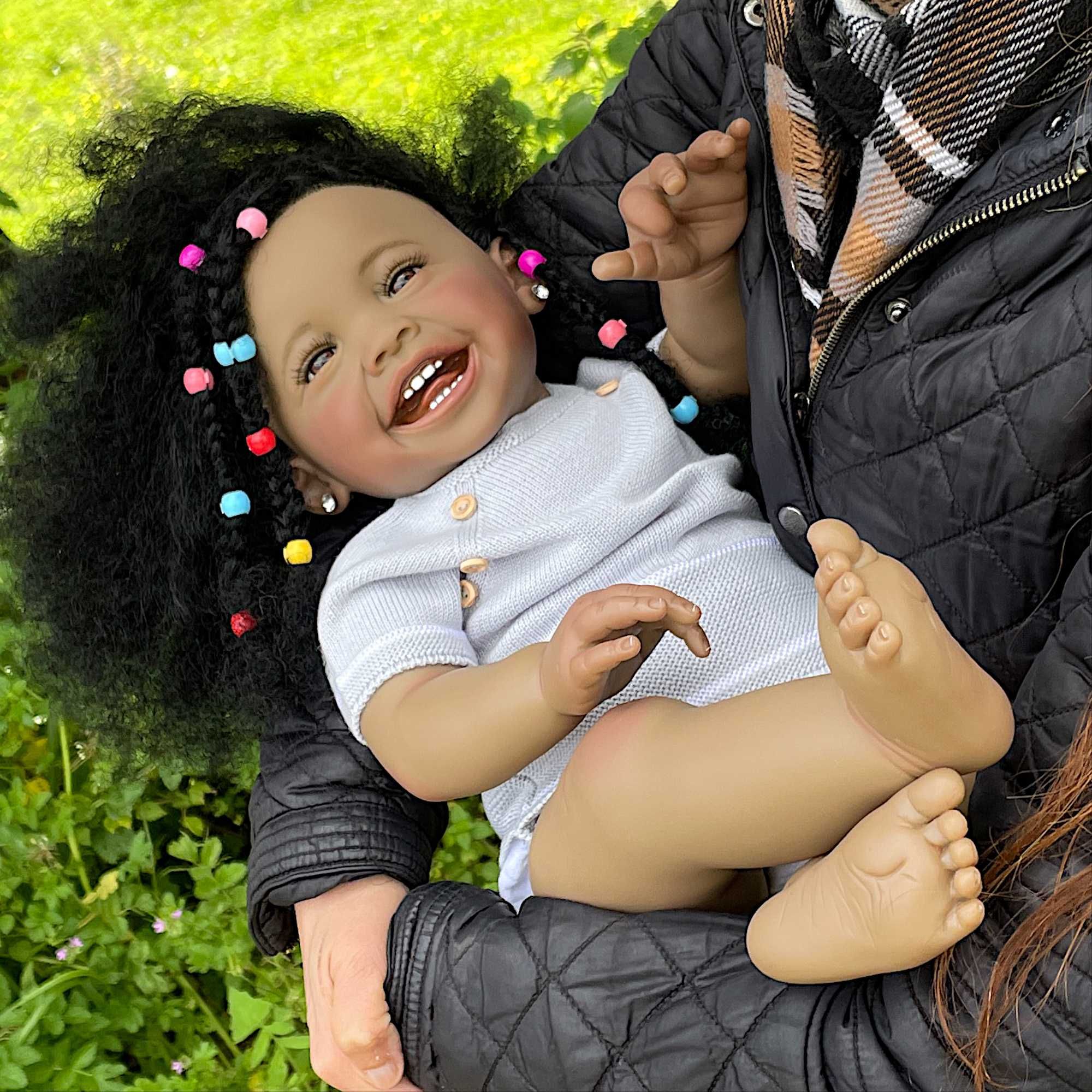 Bebê Reborn Boneca Africana, Cabelo Enraizado, Pele Escura, 1,5kg Novo