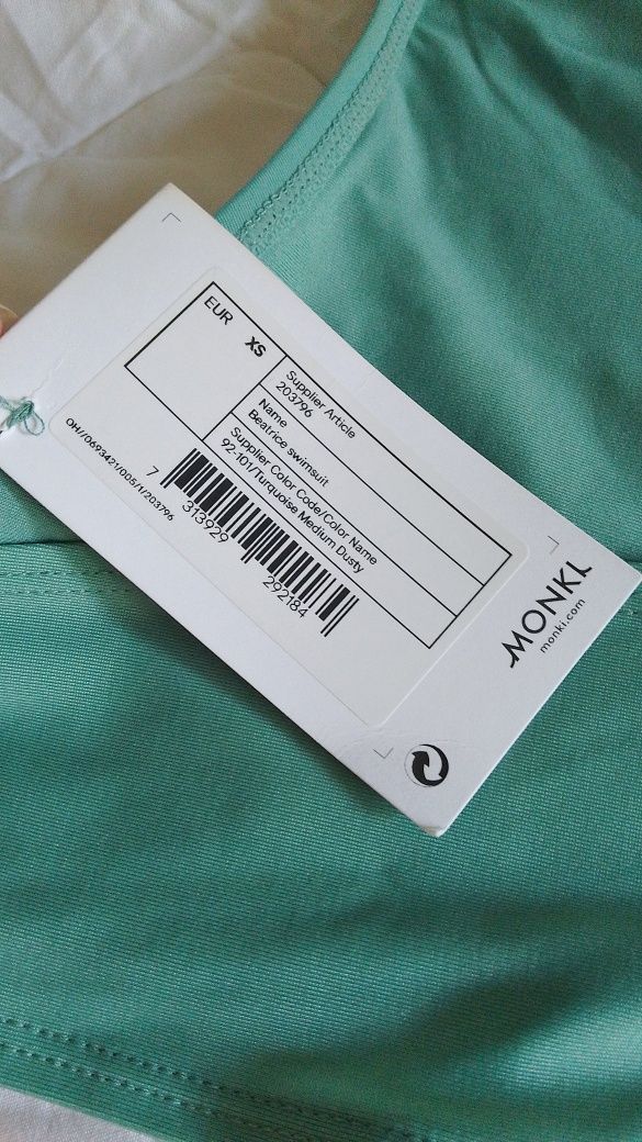Miętowy strój kąpielowy XS Monki retro 50s wycięte plecy