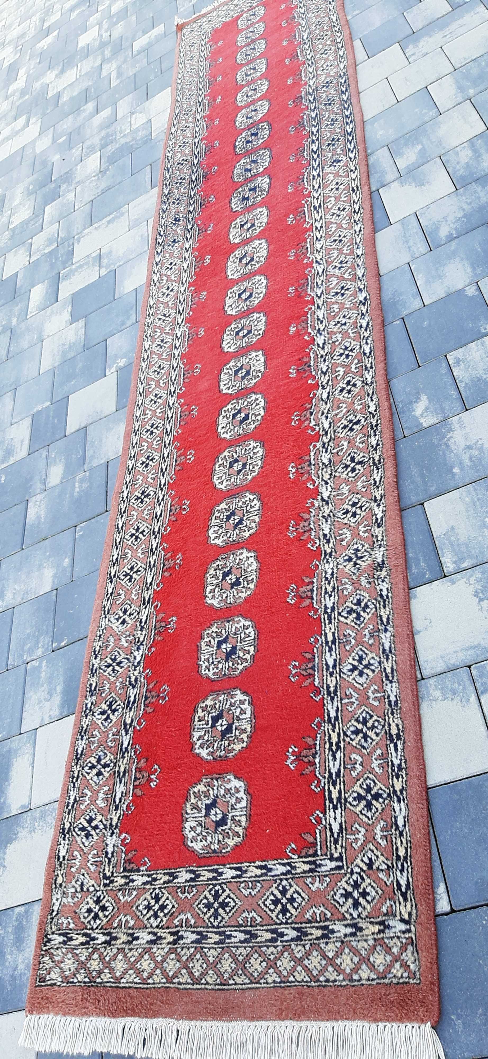 Buchara pakistański dywan wełniany chodnik 400 x 77 cm wełna