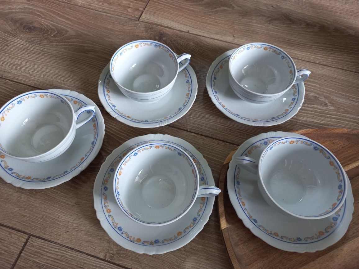 Zestaw porcelana Bareuther Bavaria 5 filiżanek, dzbanuszek, cukiernica