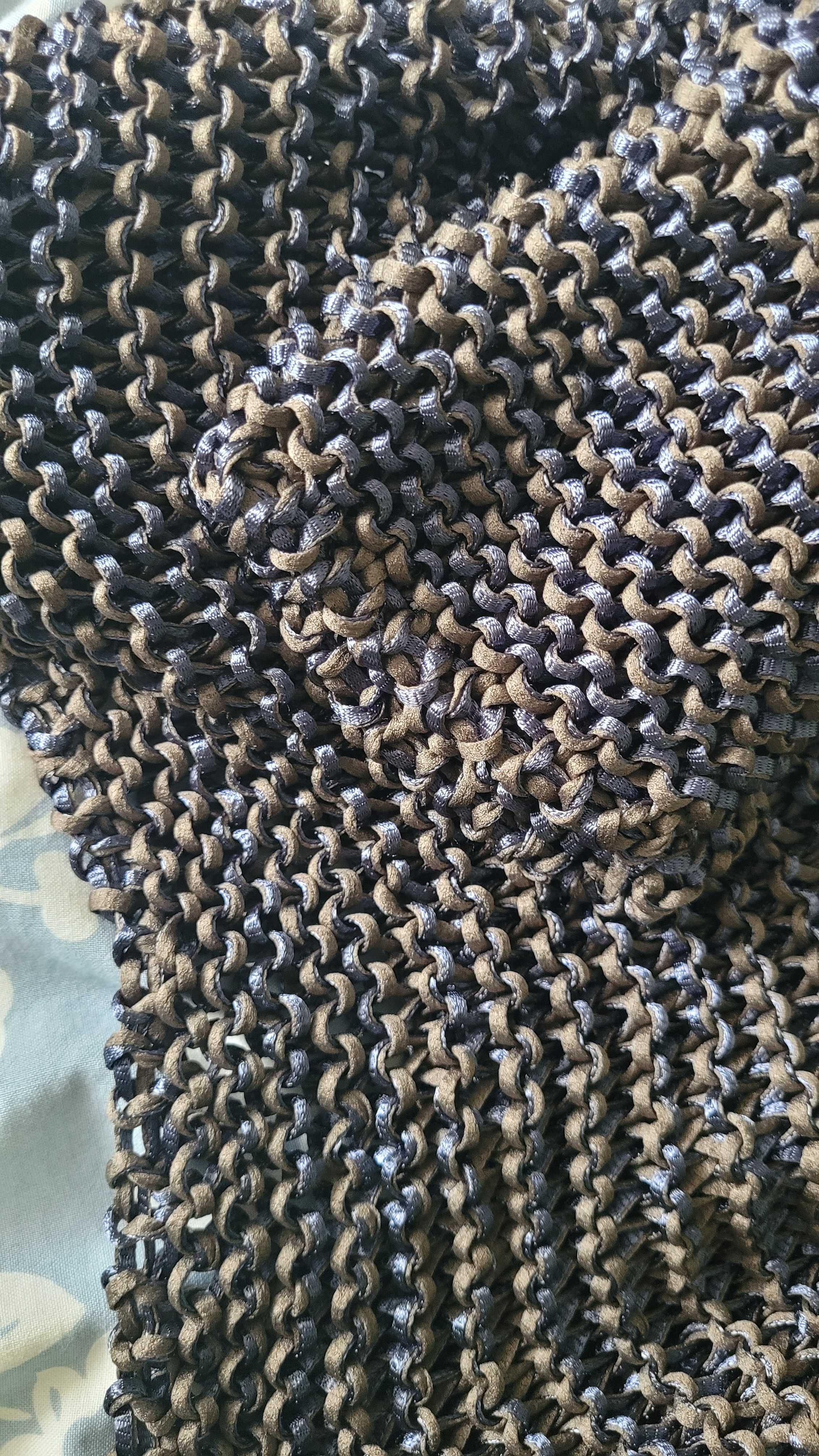 Sweter Siatka Ręcznie robiony r. S/M Granatowo Brązowy
