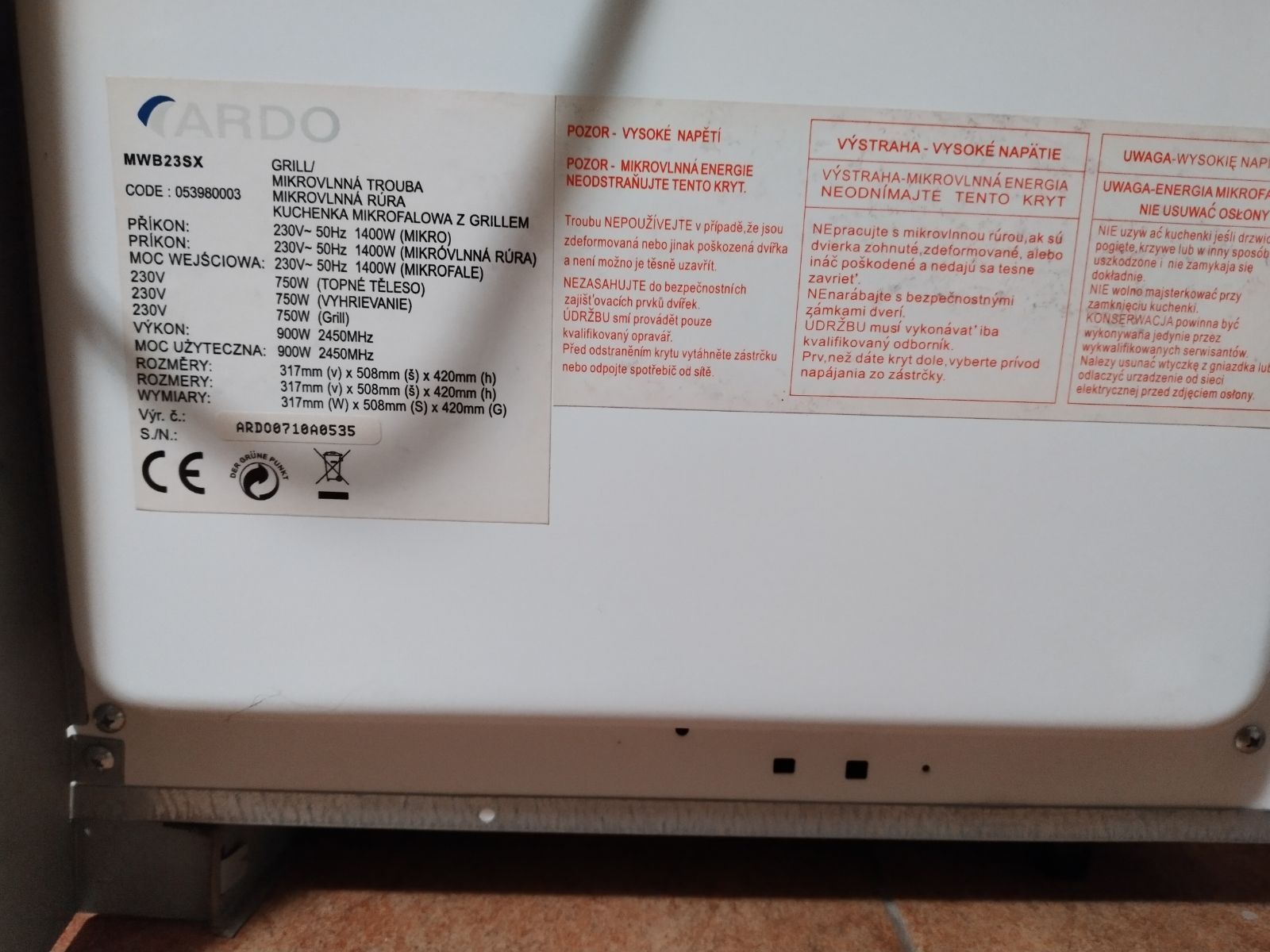 Kuchenka mikrofalowa Ardo MWX 23 SX