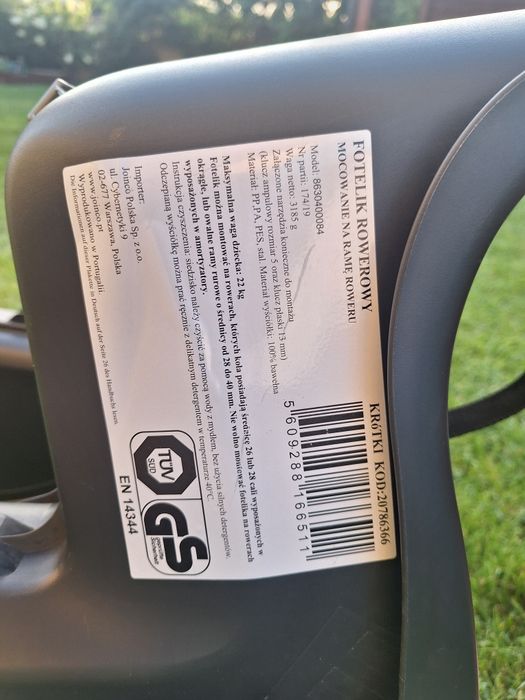 Fotelik rowerowy do 22 kg