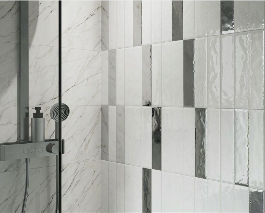 AZARIO Plytki Uniwersalna cegielka 6,5 x 29,8 Bianco Struktura połysk