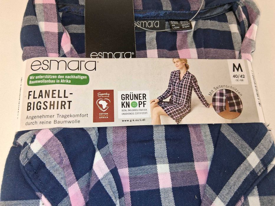 A285 Esmara Koszula Damska Flanelowa W Kratę Długa M 40/42