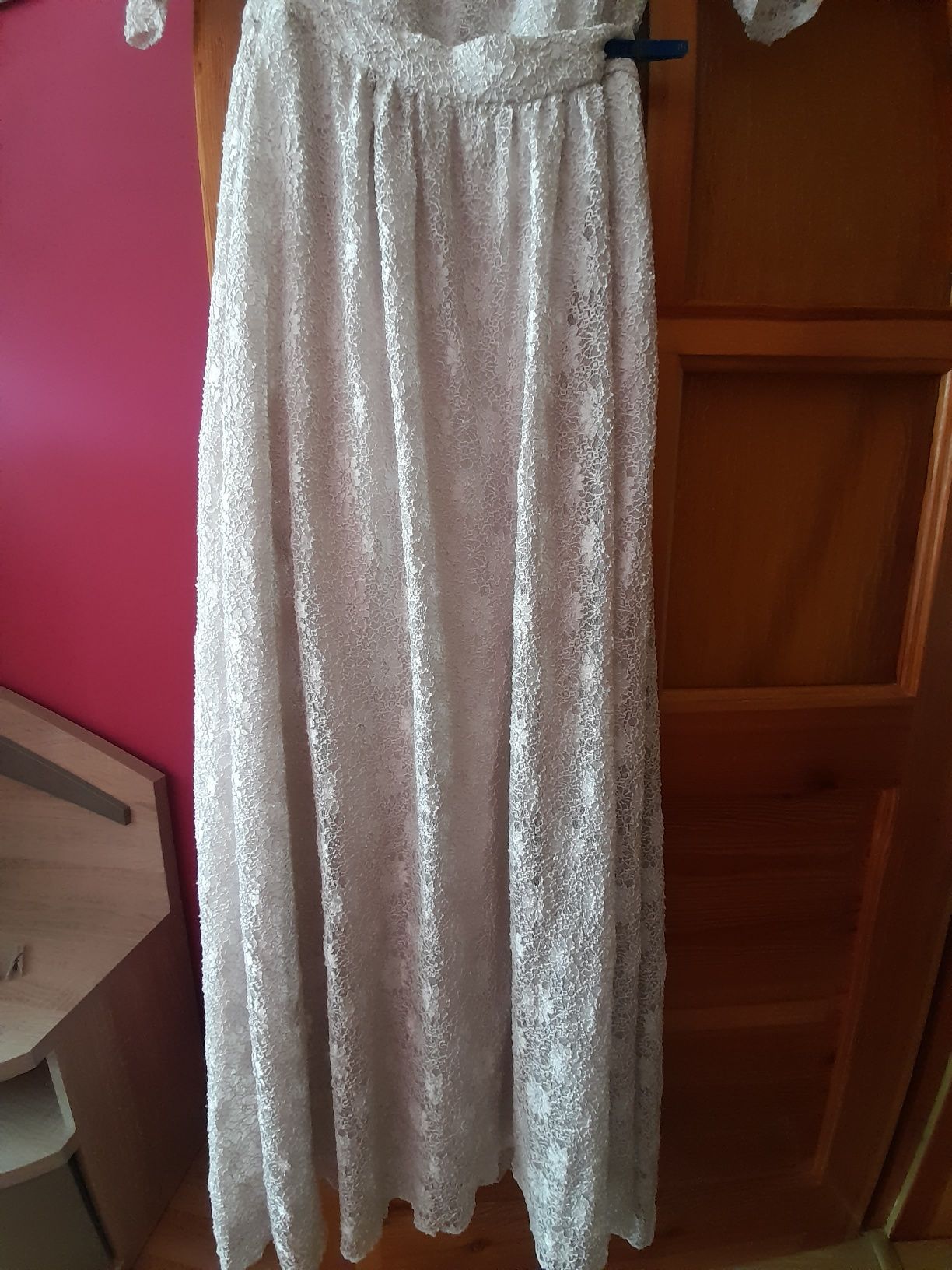 Suknia ślubna nowa Boho 36 spódnica i bluzka, koronka jasnoróżowa