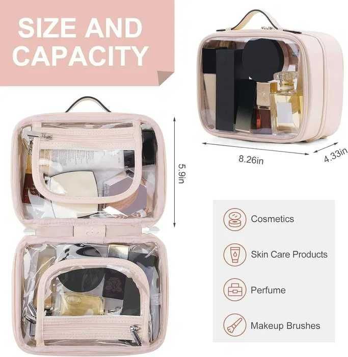 Kosmetyczka, przezroczysta, damska,dwuwarstwowa, wodoszczelna