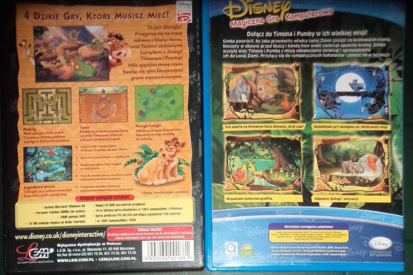 2x Król Lew Lion king II 2 Simba`s Pride Gamebrek Disney PC CD BOX1998