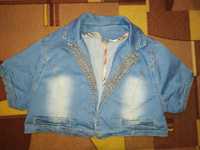 Болеро джинс пиджак стразы светло голубой