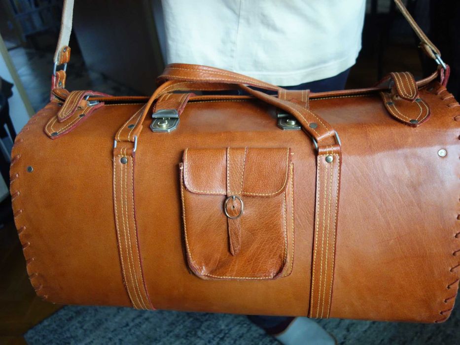 Stylowy kufer podróżny lub mebel! Hand made. Skóra naturalna, ogromny!