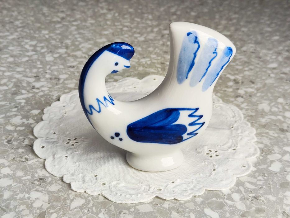 Figurka kurki kury ptak, kobalt, Gzhel/Gżel, USSR/ZSSR, lata 70-e