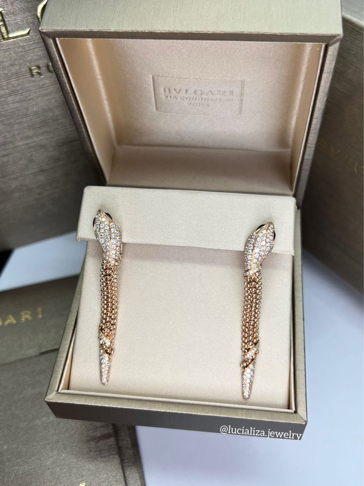 Золотые Серьги в стиле Serpenti с бриллиантами 1.74ct