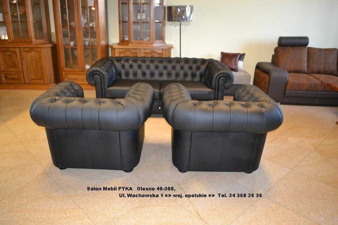 Komplet Chesterfield 3+1+1, SKÓRA NATURALNA = Producent OUTLET -41%