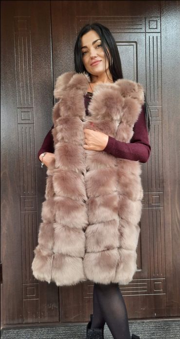 Меховая жилетка Эко мех 90 см персик  40 42 44 размера