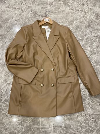 Двубортный Пиджак из экокожи, кожаный пиджак, блейзер, платье пиджак