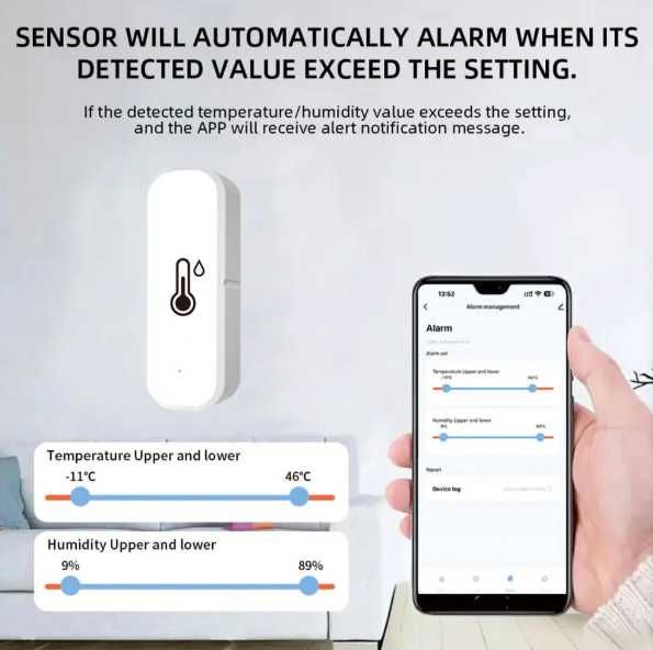 Czujnik temperatury i wilgotności - TUYA, Smart Life - WiFi - 8szt