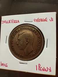 Moeda de 1 penny 1945 Inglaterra