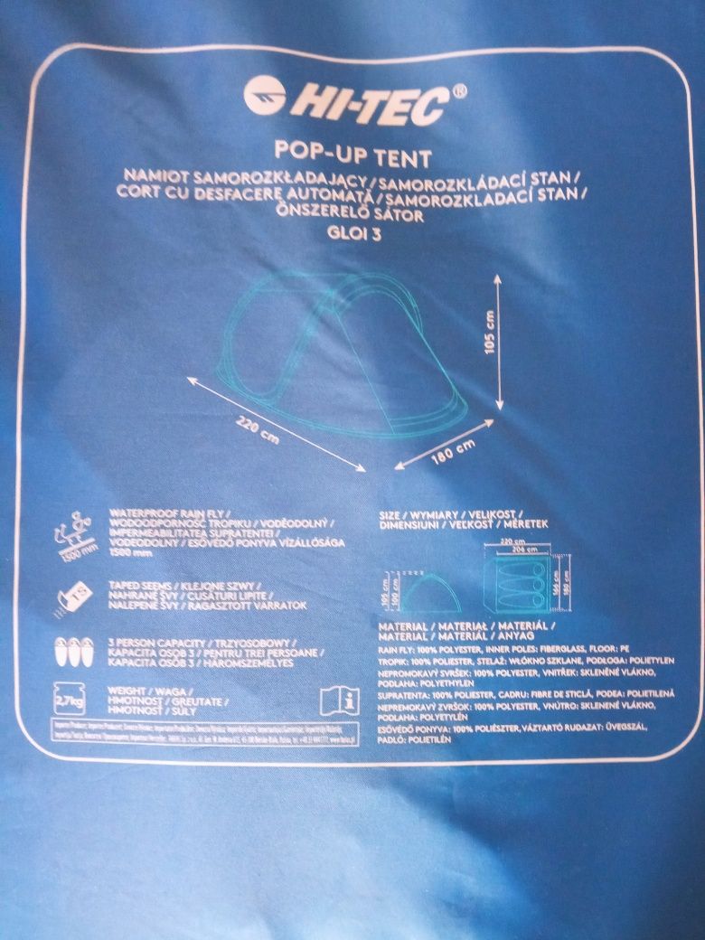 Nowy namiot Hi-Tec. 3 osobowy Pop-up