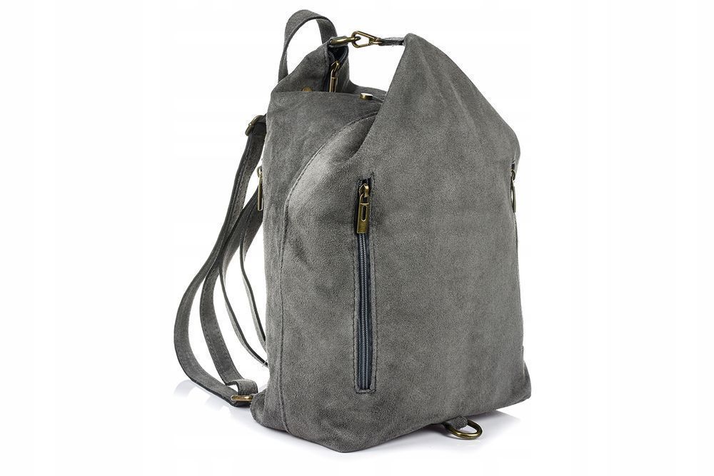 Śliczny Włoski Stylowy Plecak Damski Skórzany Zamsz A4 W14 modny nowy