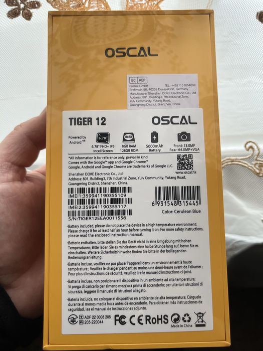 Смартфон Oscal Tiger 12 Blue 8/128 NFC G99 120Hz Original New