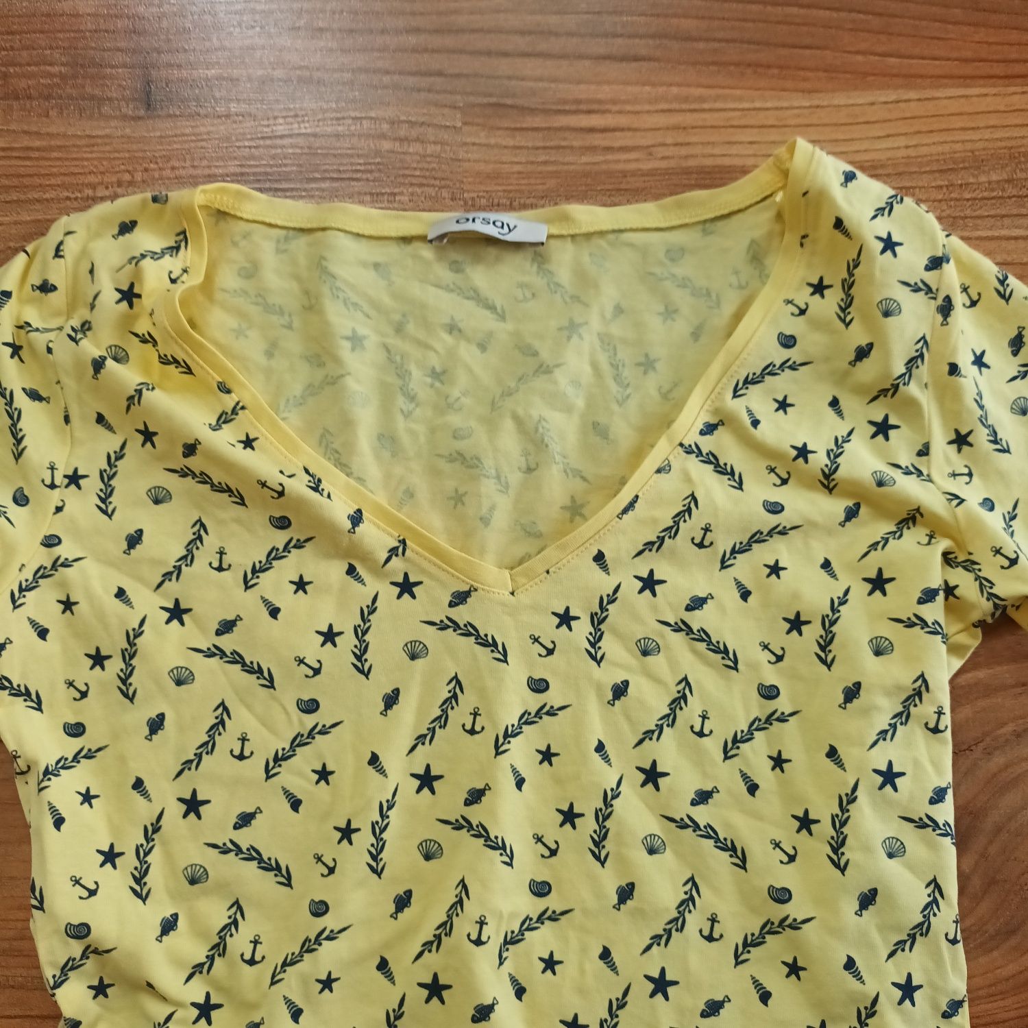 Koszulka S 36 Orsay bawełniana żółta z dekoltem t-shirt bluzka
