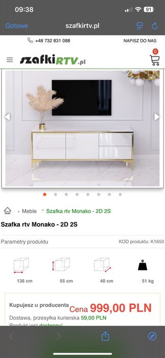 Szafka RTV Biało-złota