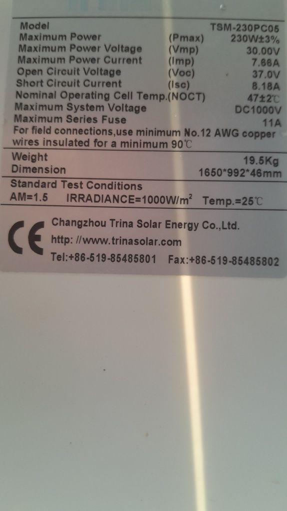 Panele solarne woltaiczne 9 szt 230w -za 200zl sztuka