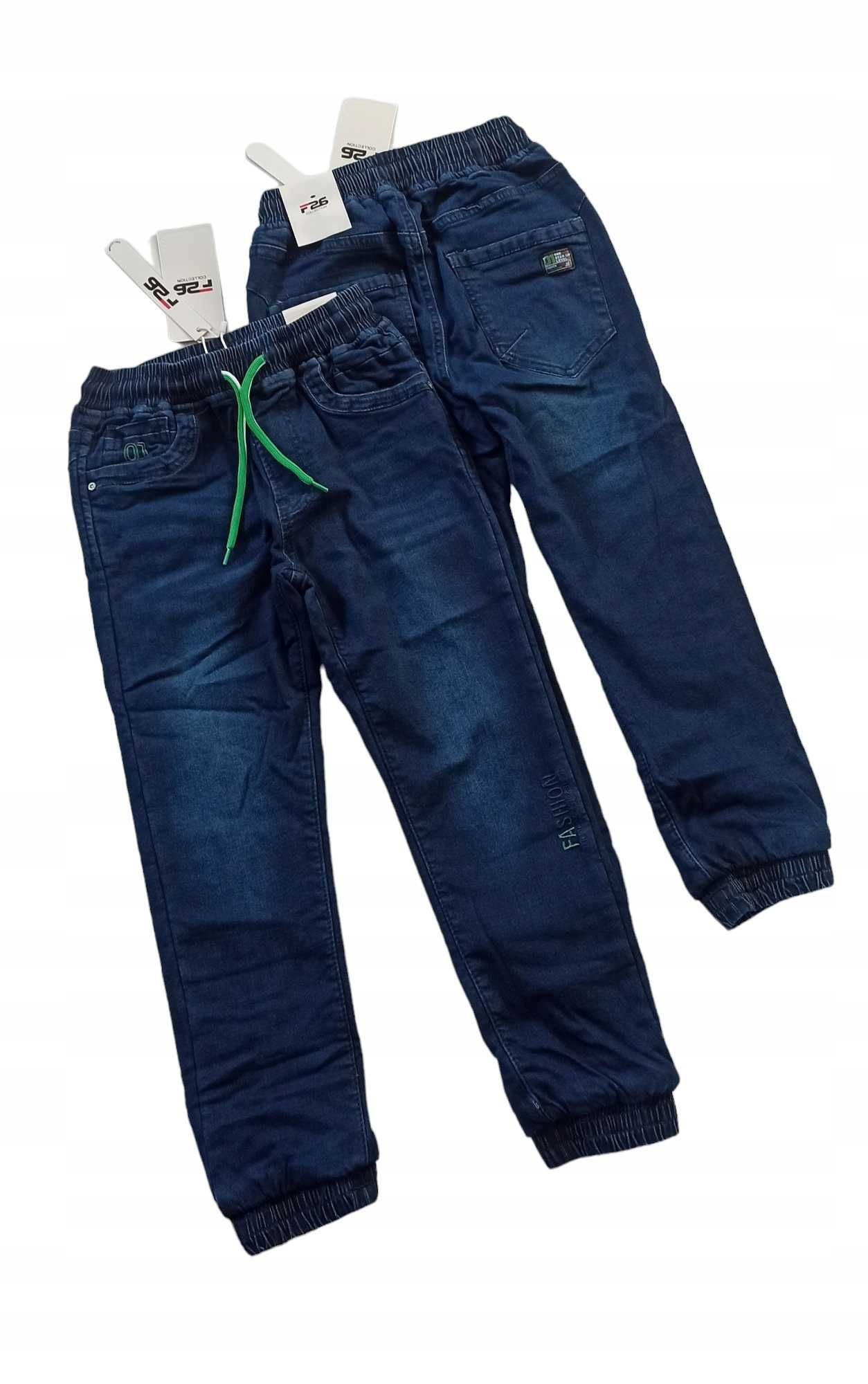 Spodnie Jeans miękkie elastyczne GUMA ocieplane polarem nowy r 146-152