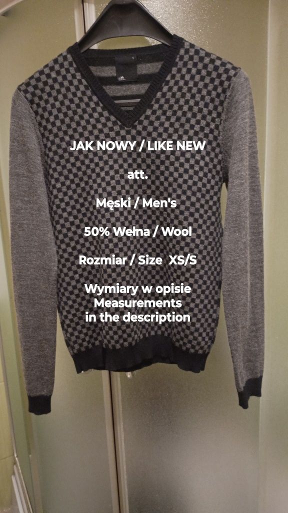 Elegancki męski sweter wełniany, 50% Wełna, Rozmiar XS/S