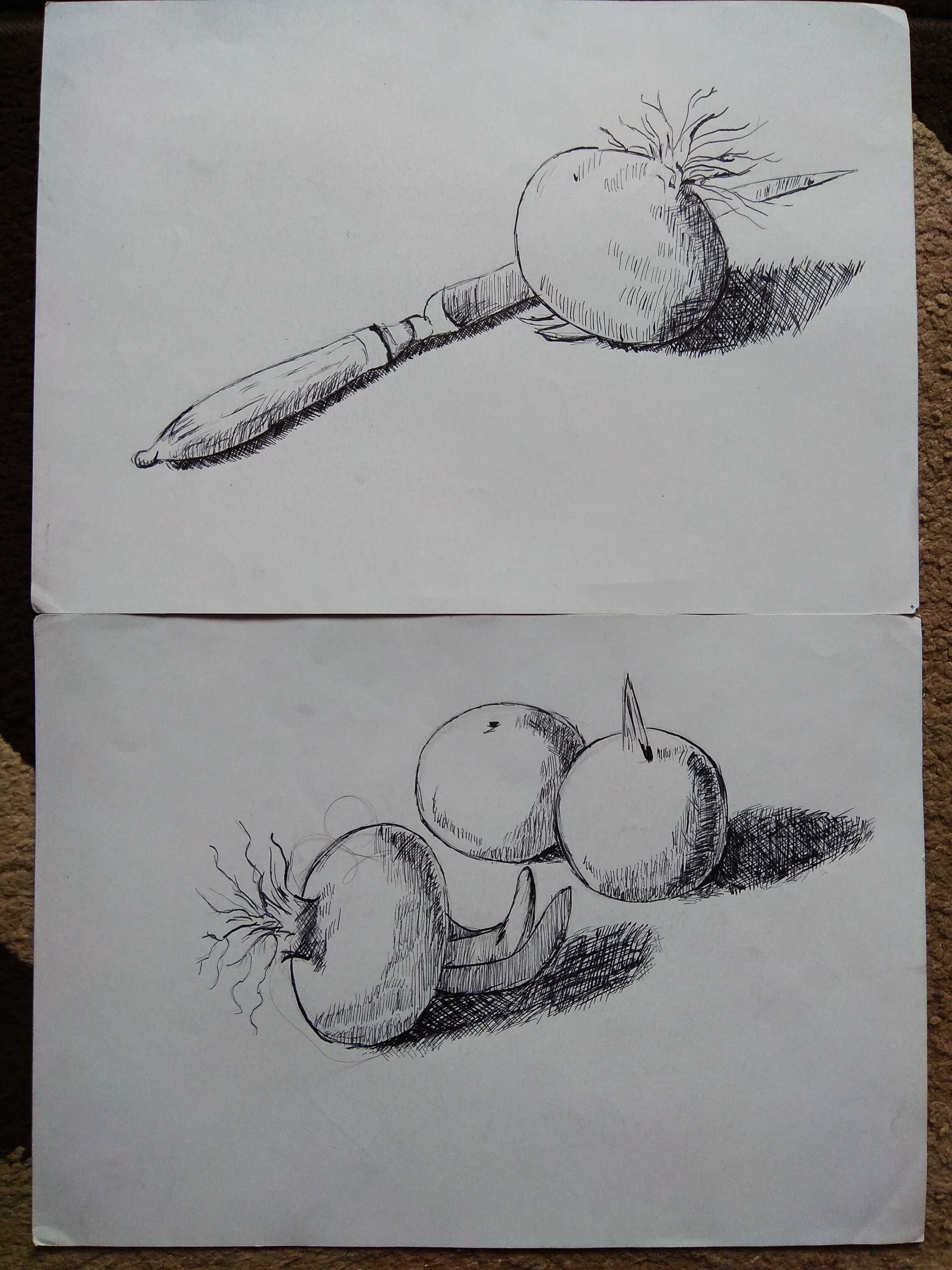 Zestaw dwóch rysunków martwa natura realistyczny minimalistyczny