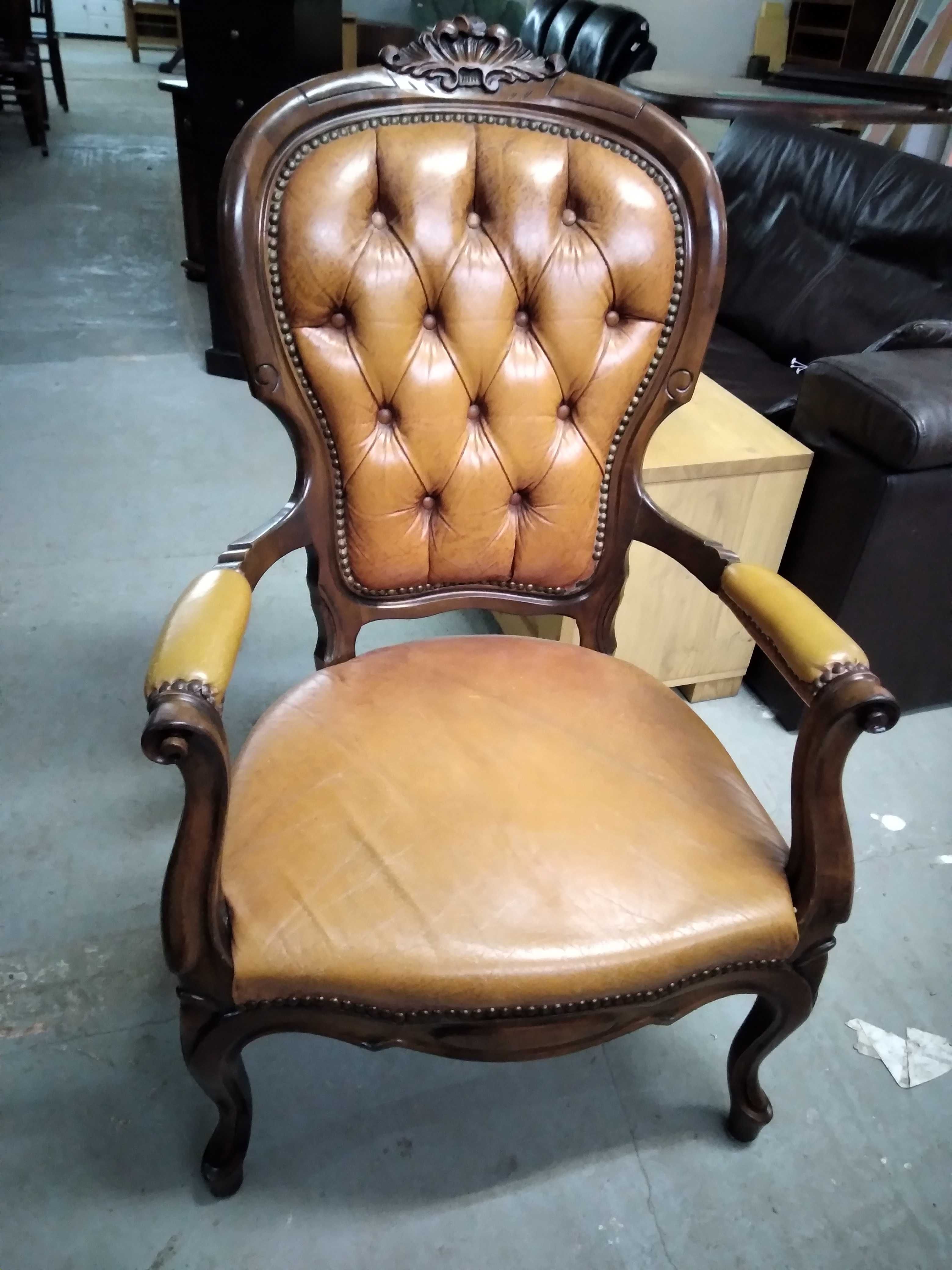 Fotel drewniany skórzany skóra naturalna stylowy FV DOWÓZ