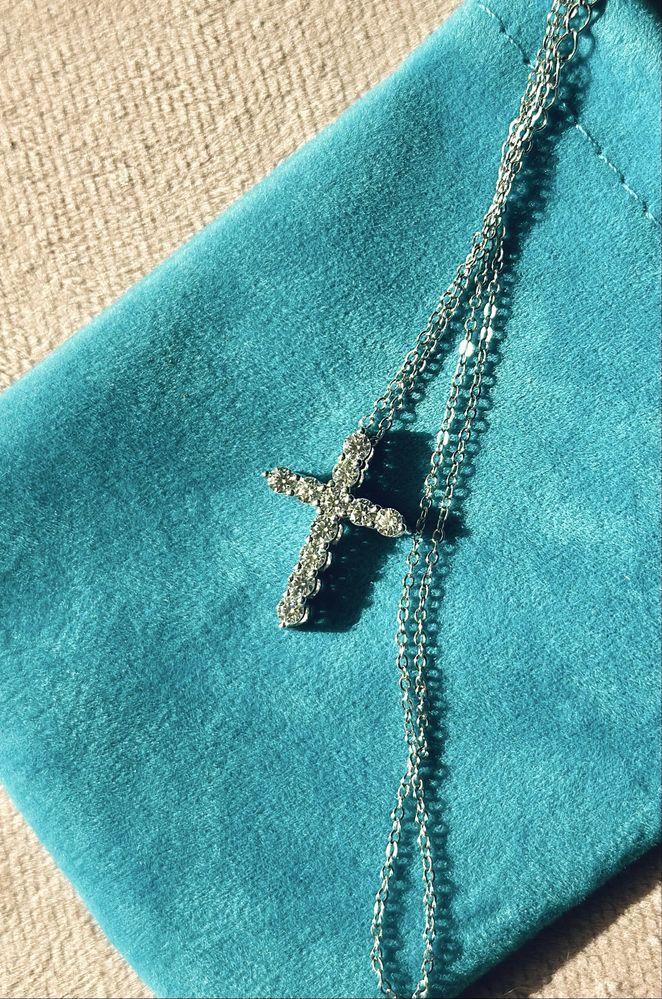 Хрестик з муасанітом,срібне кольє в стилі Tiffany,срібло