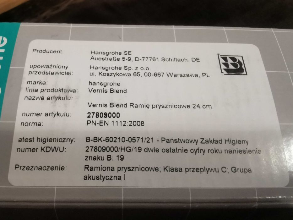Ramię prysznicowe Hansgrohe Vernis Blend 24 cm chrom