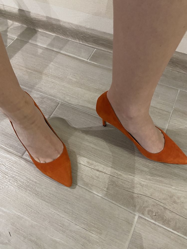 Туфлі замшеві шкіряні помаранчеві лодочки