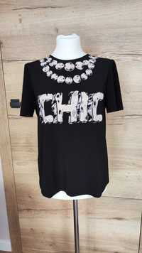 Bluzka koszulowa t-shirt Moschino z napisem Chic M