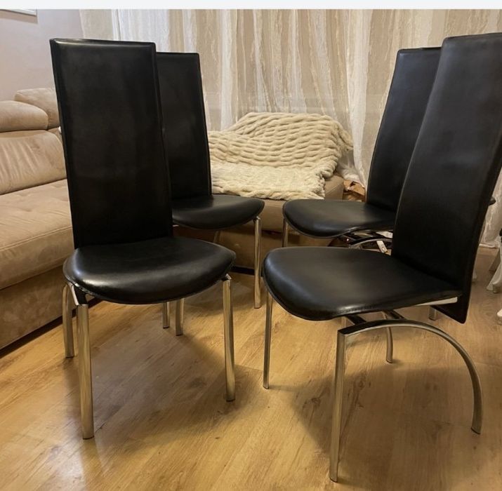 komplet eleganckich krzesel z eco skory chrom