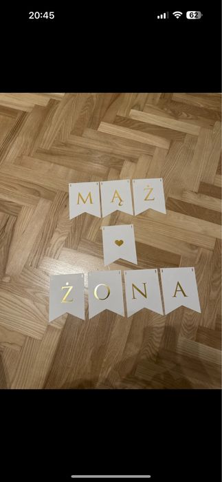 Baner girlanda ślub wesele mąż żona biała złote napisy