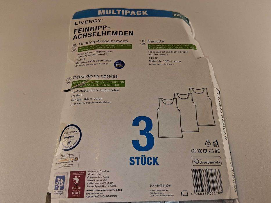 A159 Zestaw 3 Sztuk LIVERGY Męskie Podkoszulki Na Ramiączkach BiałeXXL