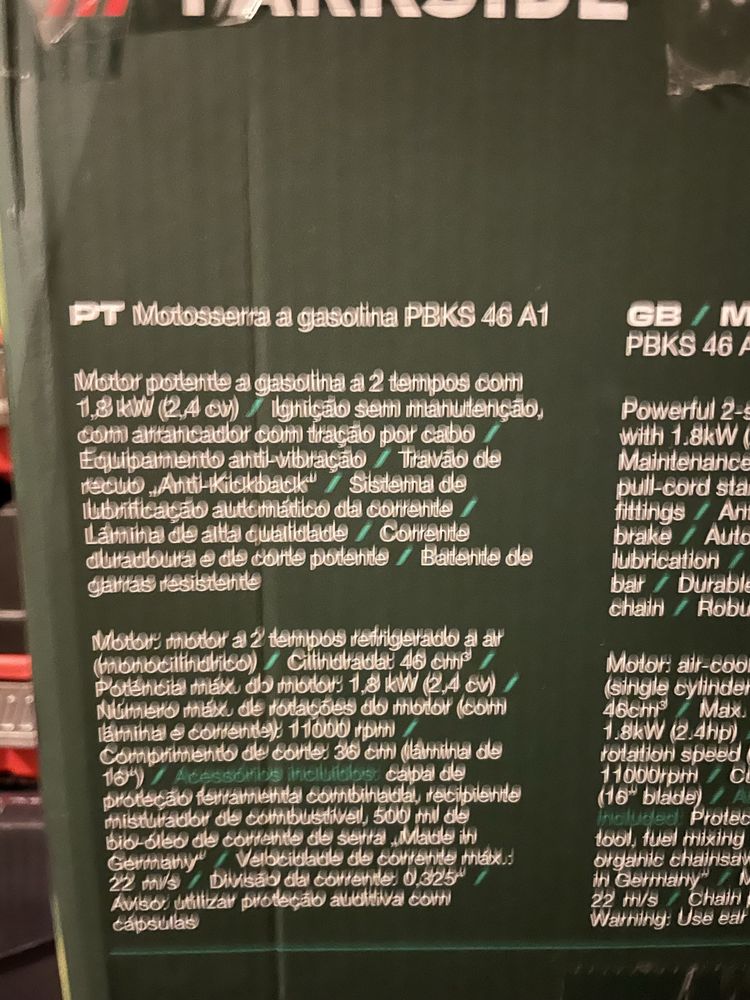 Motosserra a gasolina Parkside c/ Sistema antivibração PBKS 46 A1