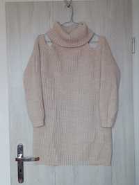 Włoski sweter z golfem i wycięciami na ramionach Cosmo made in italy