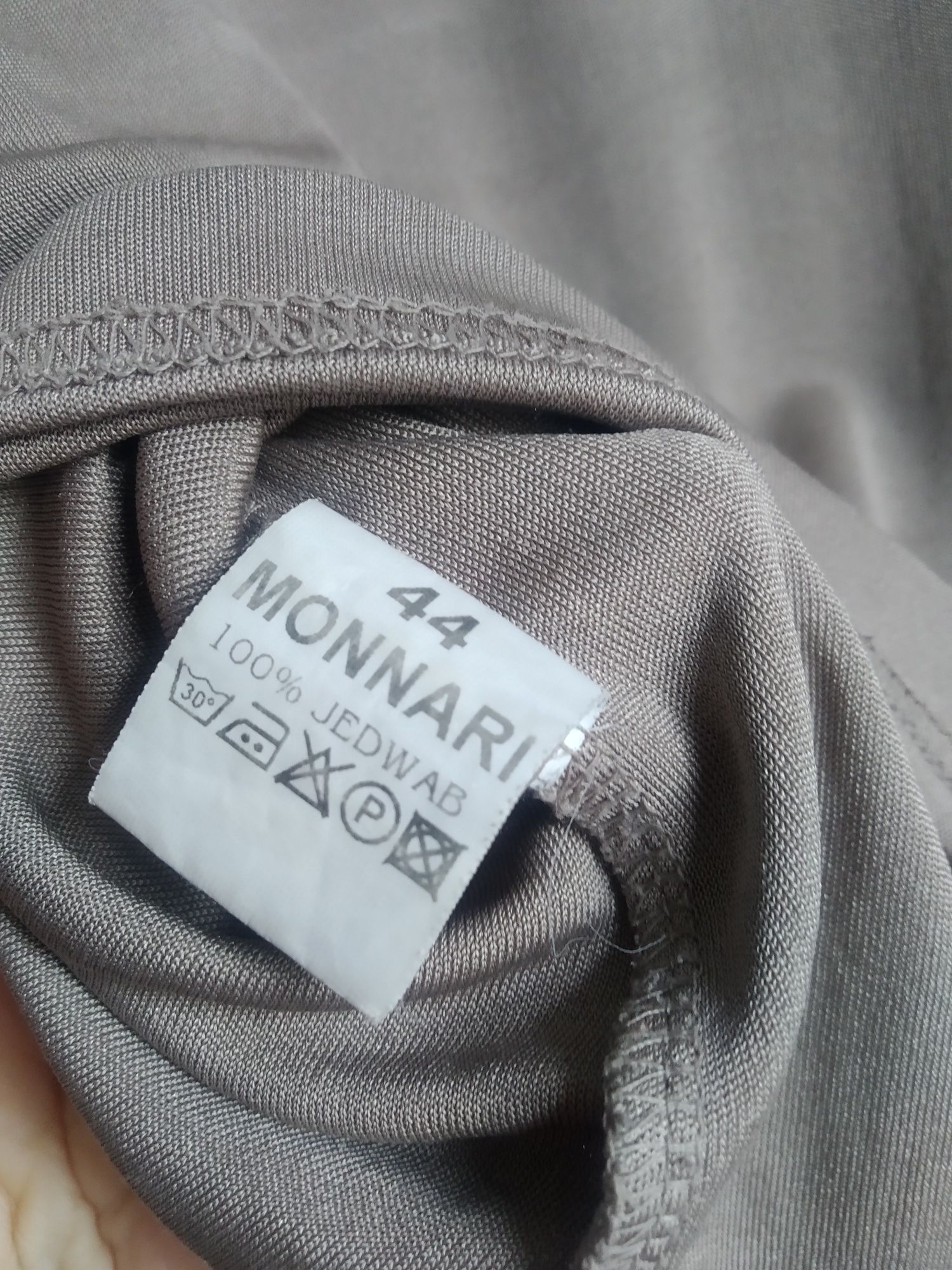 Bluzka koszulka rękaw 3/4 jedwab beżowa szara Monnari L