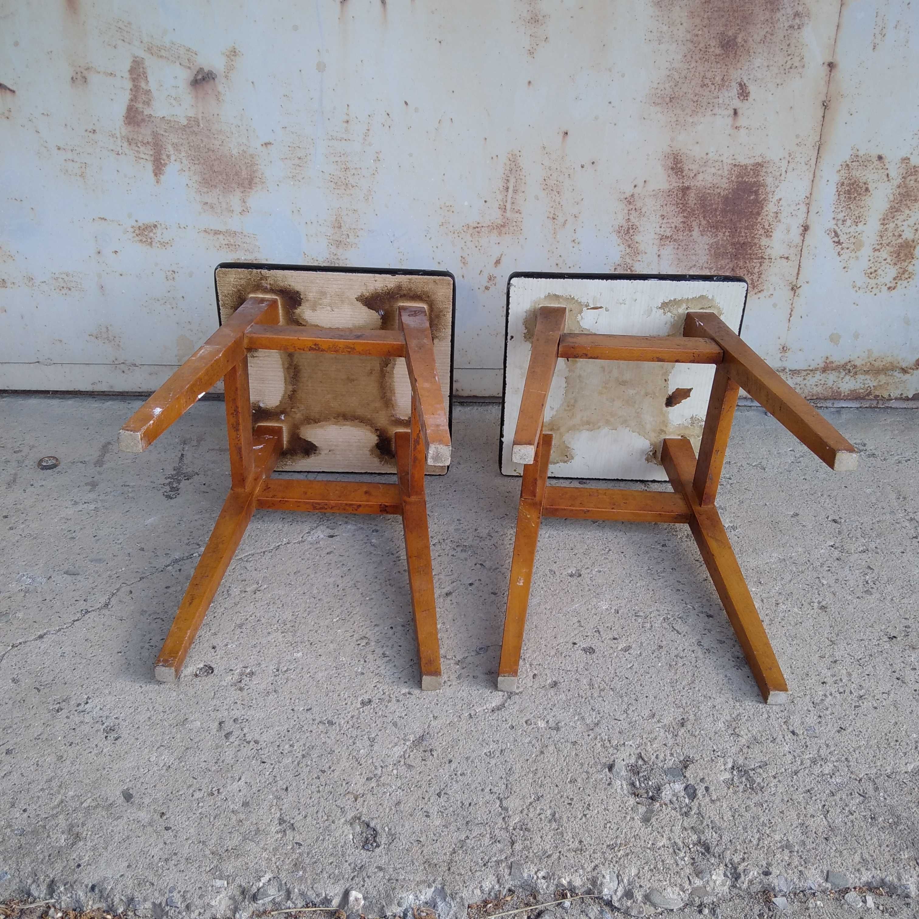 Taboret stołek PRL 2 sztuki drewniany