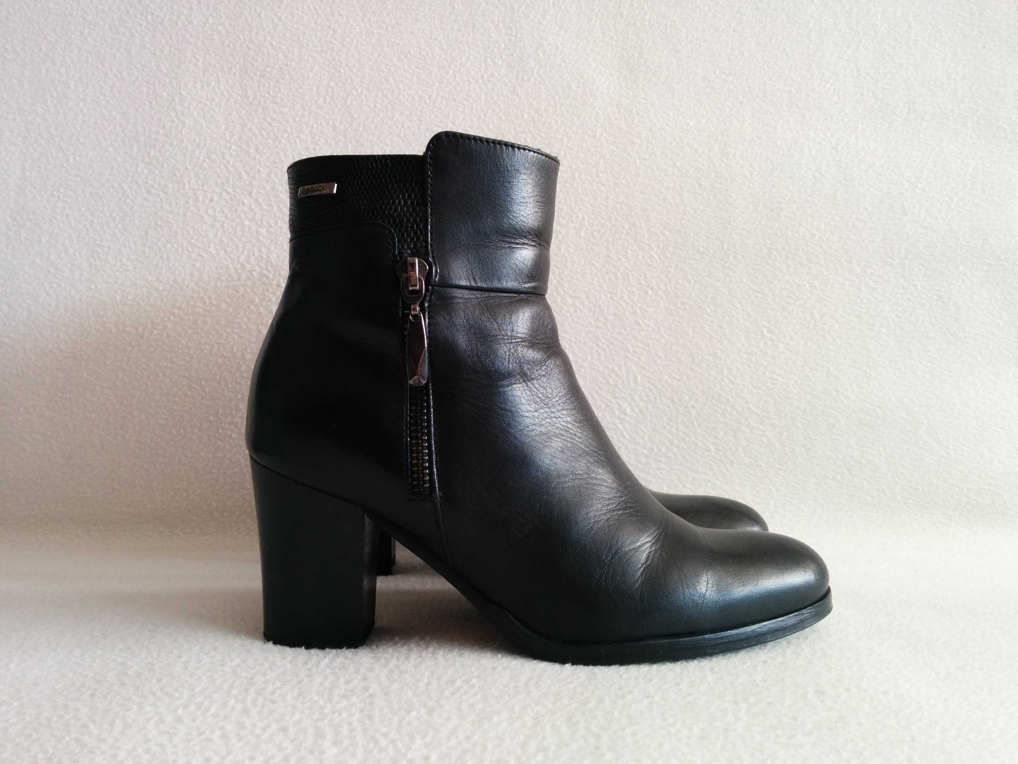 LASOCKI zimowe botki ze skóry naturalnej - damskie buty na obcasie