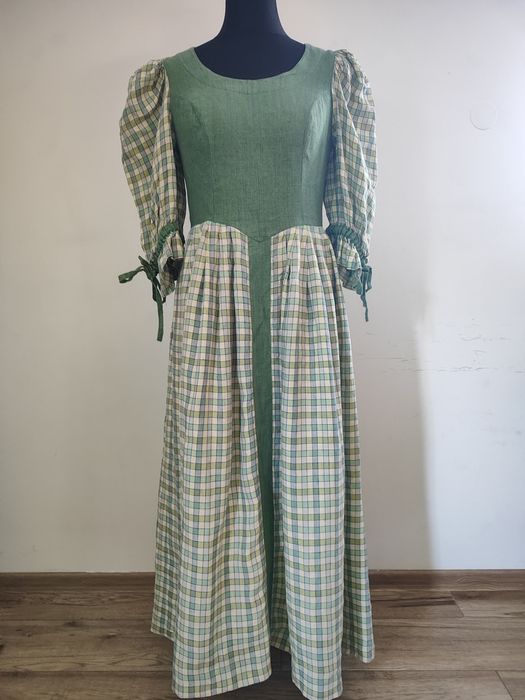 Sukienka maxi len 40 L dirndl tracht folk strój historyczny ludowy lan