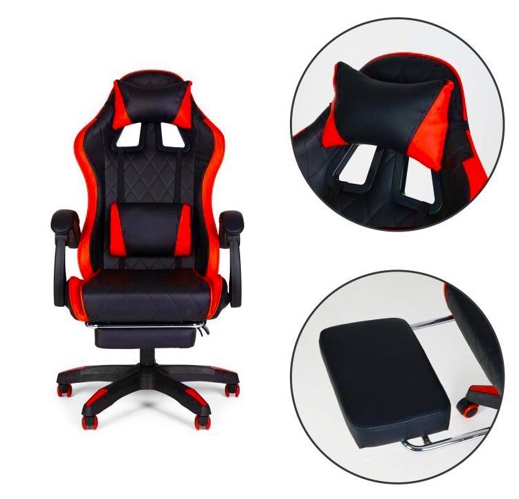 Fotel Krzesło Biurowy Gamingowy Z Podnóżkiem + Poduszki *okazja*