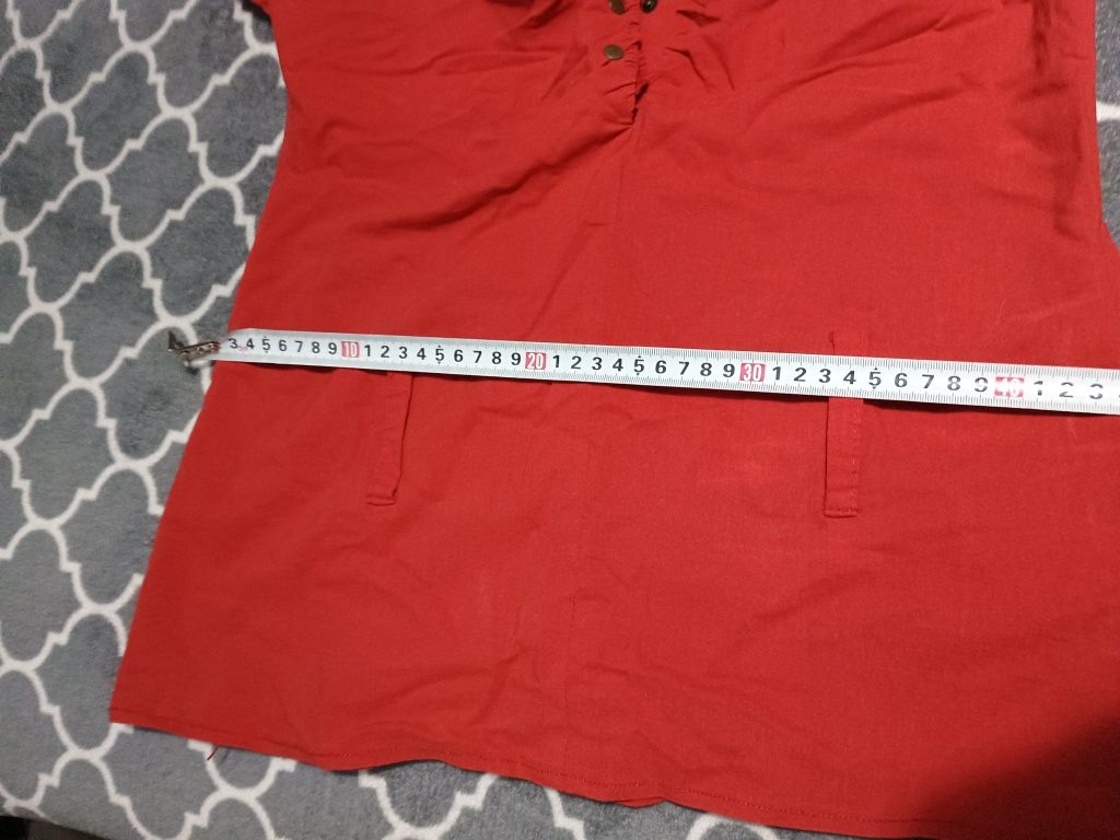 Bluzka z krótkim koszulka koszula elegancka czerwona r. 38 M