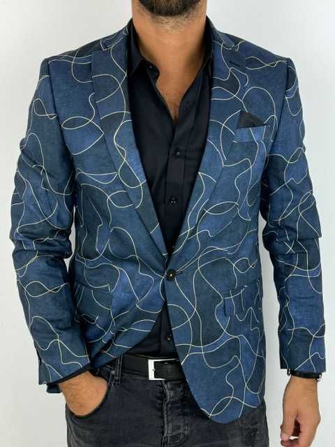 GIOVANNI PERA Marynarka męska D632 granatowa słoje niebieska elegancka