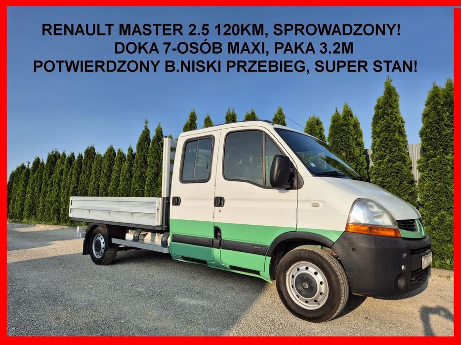 Renault Master 2.5 120KM Dubel Kabina  Brygadówka 7-osób, Doka Maxi ,paka 3.2m ,Sprowadzony, 1 wł, TOP!