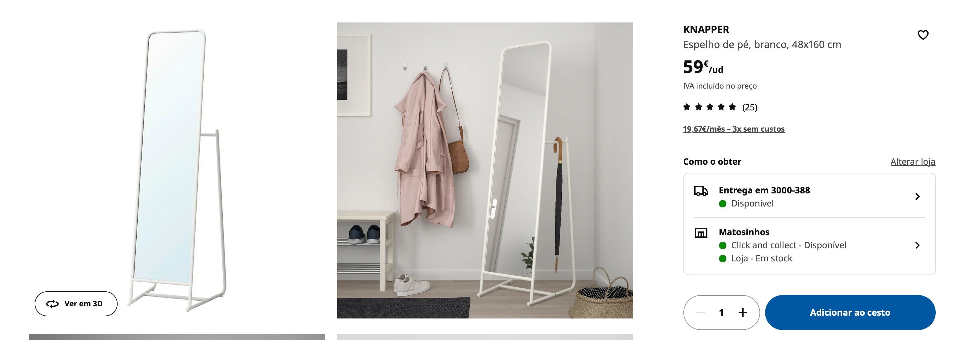 Espelho de pé branco metalico Ikea Knapper